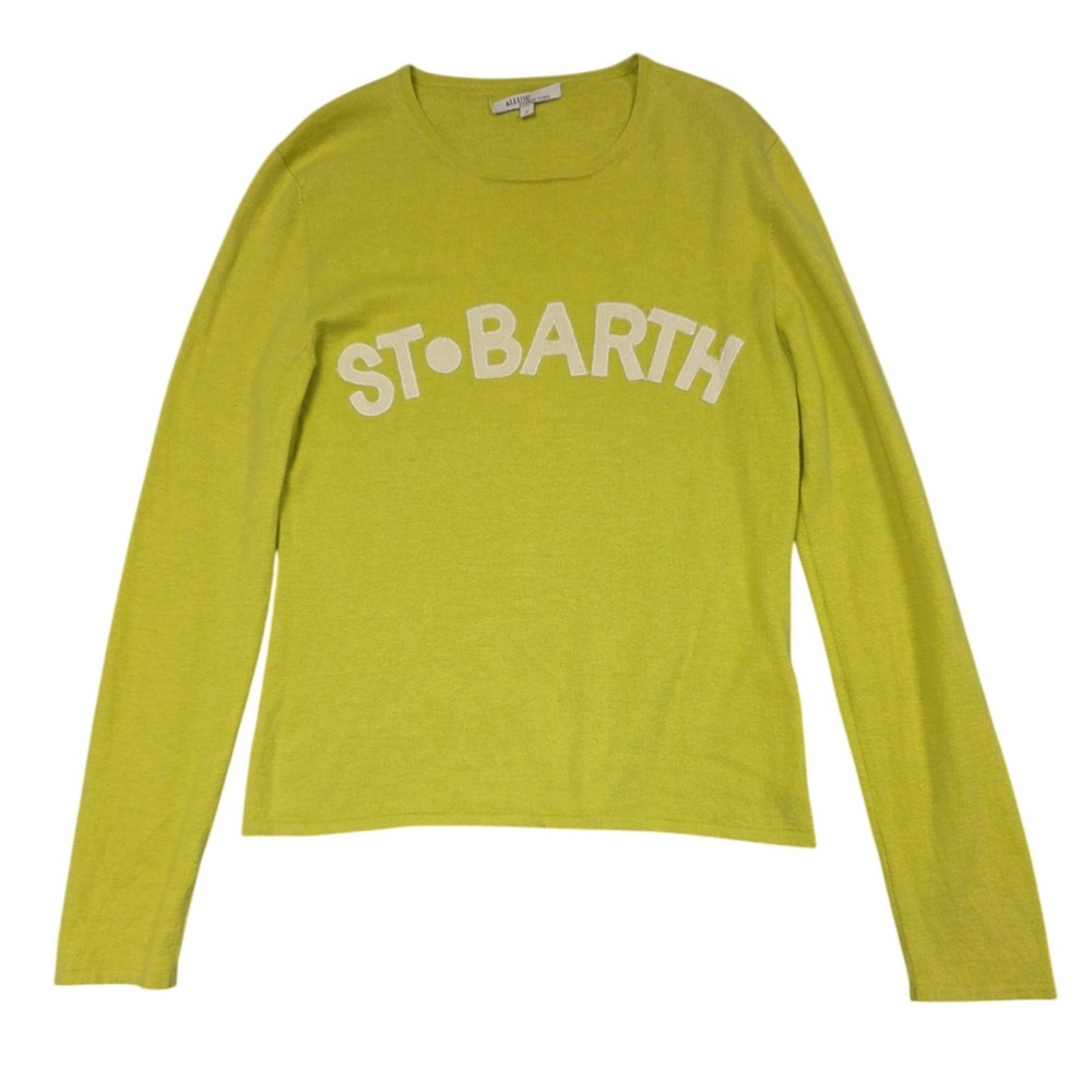 Allude St Barth Cashmere Blend Sweater Womens M Lime Green Knit Long Sleeve Top